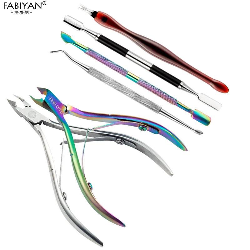 Stainless Steel Cuticle Spoon Pusher Fork Scissors Dead Skin Nail Art UV Gel Polish Remove Manicure Pedicure Care Clean Tool