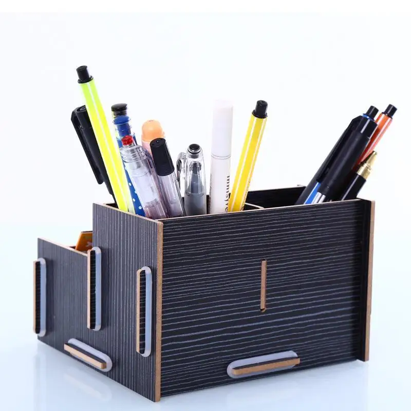 Organisateur de bureau en bois assemblé, organisateur de fichiers tout-en-un pour fournitures de bureau et accessoires de bureau avec porte-stylos