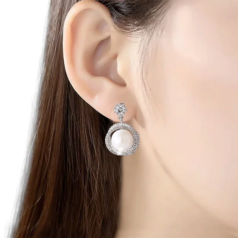 New Arrival Trendy Round Exquisite Pearl Round Simple Stud Earrings For Women Fashion Crystal Jewelry