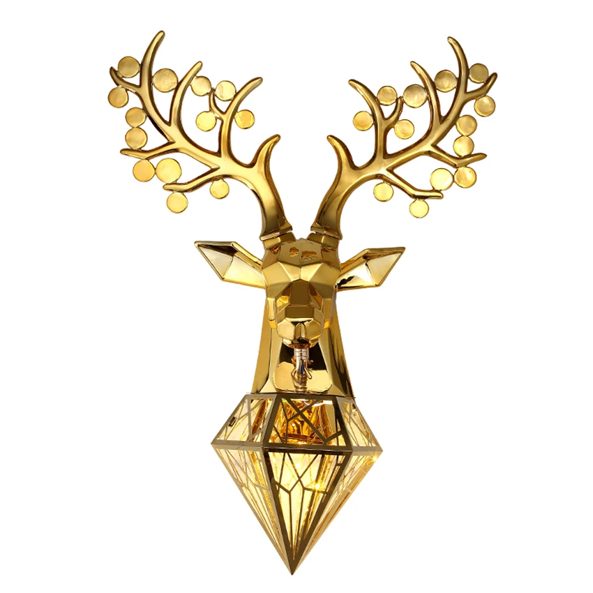 American bright golden deer head wall lamps bedroom bedside living room corridor geometric animal sconces lights decor fixtures