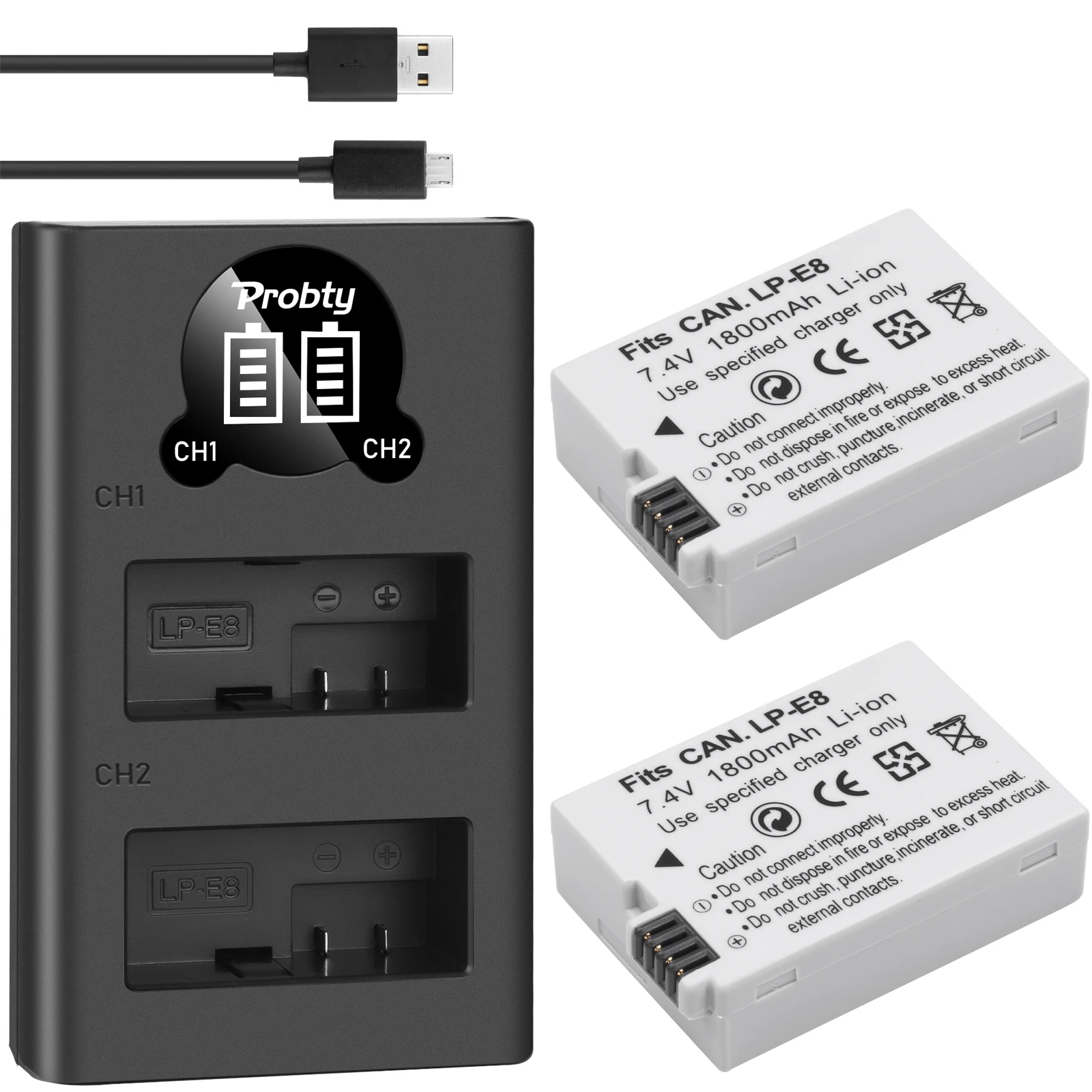 

PROBTY 2pcs 1800mAh LP-E8 LP E8 LPE8 Li-ion camera Battery AKKU + Charger For Canon EOS 550D 600D 650D 700D Rebel X4 X5 X6i X7