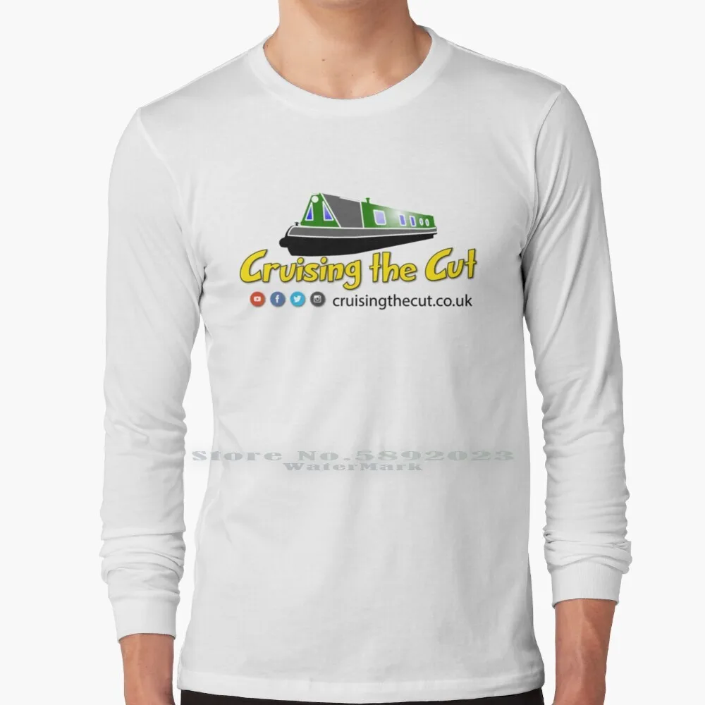 Cruising The Cut Long Sleeve T Shirt 100% Pure Cotton Big Size Canal Narrowboat Barge Cruising The Cut