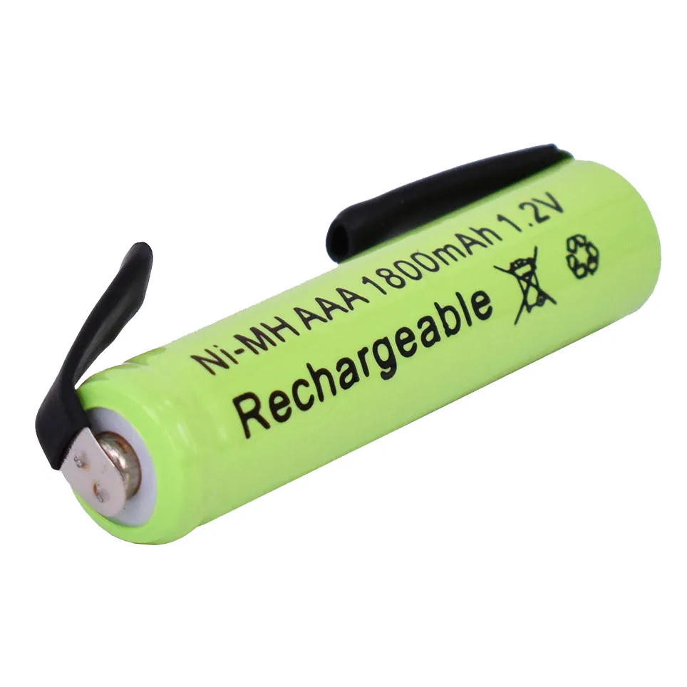 1.2V  1800mah Ni-Mh AAA Rechargeable Battery Cell, with Solder Tabs for Philips Braun Electric Shaver, Razor, Toothbrush