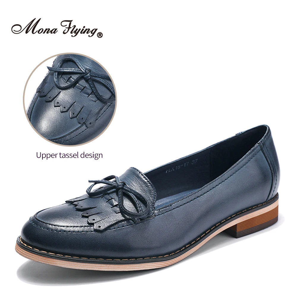 Mona Flying Women mocassini con nappe in pelle Slip-on Casual fatti a mano Comfort scarpe basse da ufficio con punta di mandorla per donna FLX18-17