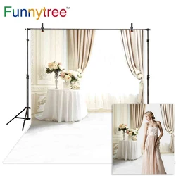 Funnytree backdrop photophone white bright curtain indoor flower tablecloth pure Clean and honest wedding photocall background