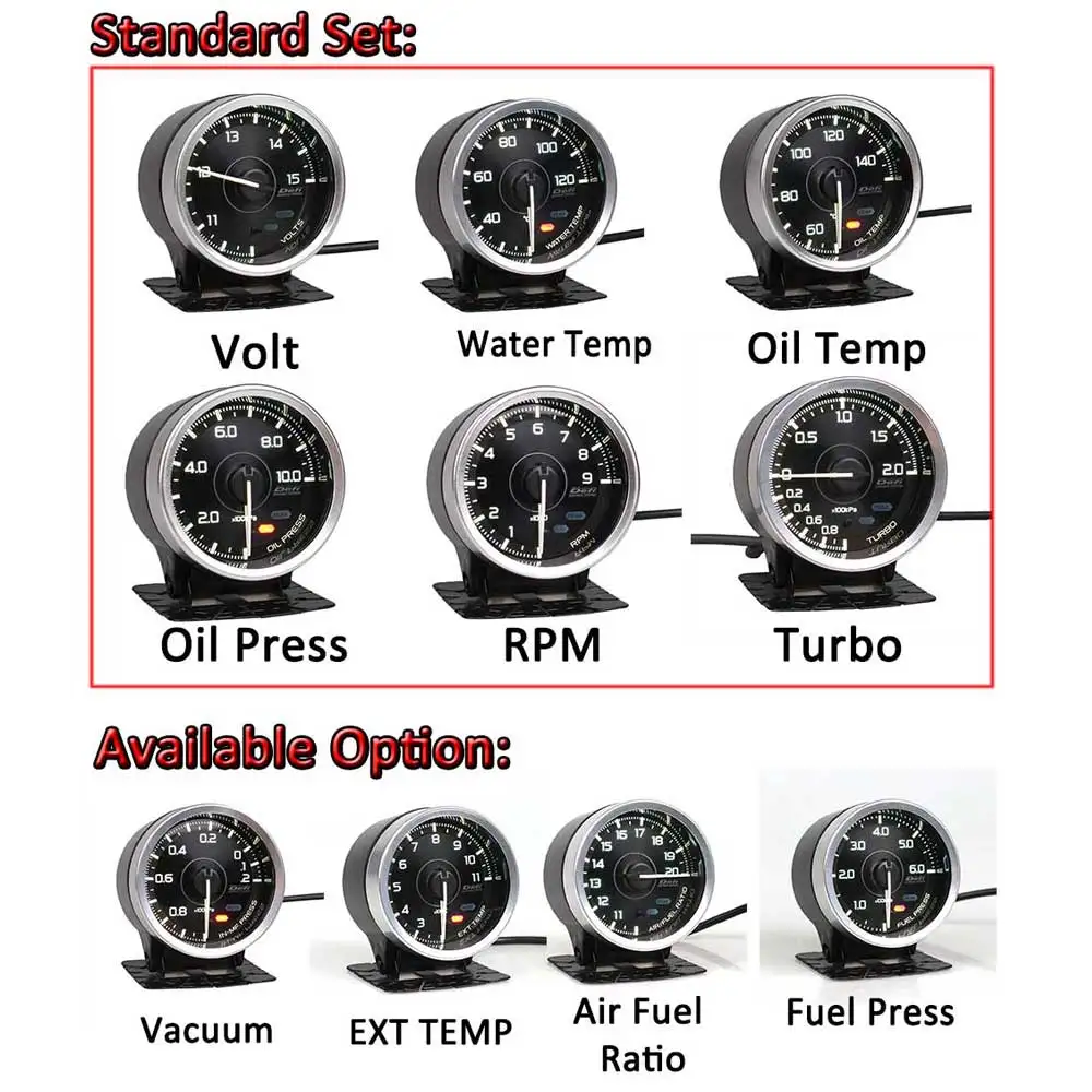 Система Defi Advance A1 Defi Link, автоматический манометр ZD + 6 датчиков, измерение температуры воды, температуры масла, давления масла, тахометр, оборотов в минуту, турбо