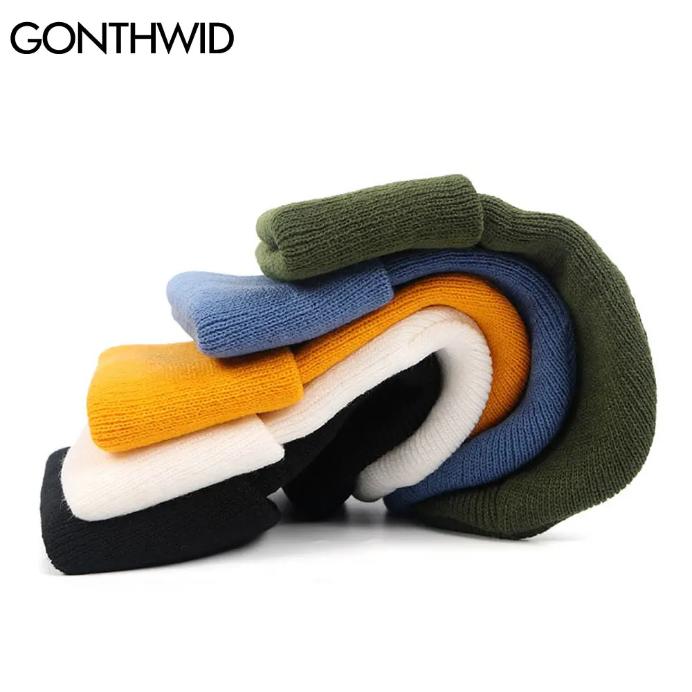 GONTHWID Beanie Plain Knit Hats Hip Hop Harajuku Embroidery Smile Face Warm Cuff Cap Slouchy Skull Ski Beanies Casual Bonnets