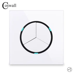 Coswall 3 Gang 2 Way Random Click On / Off Wall Light Switch LED Pass Through Switch Switched Glass Panel White Black Grey Gray