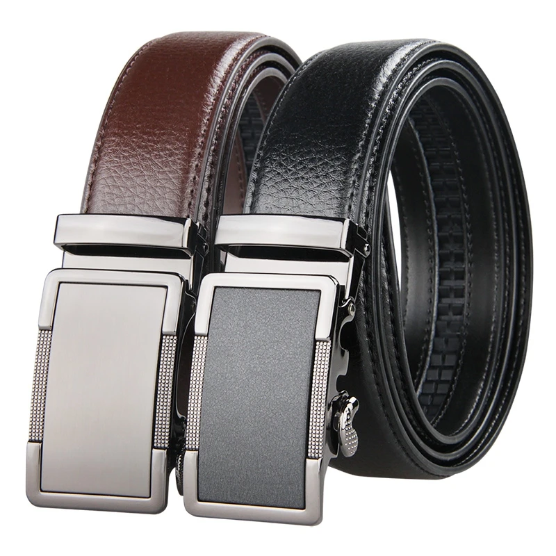 Brand Brown Leather Belt for Men Luxury Brand Fashion Automatic Buckle Ratchet Belts Comfort Click Leather Belt Male