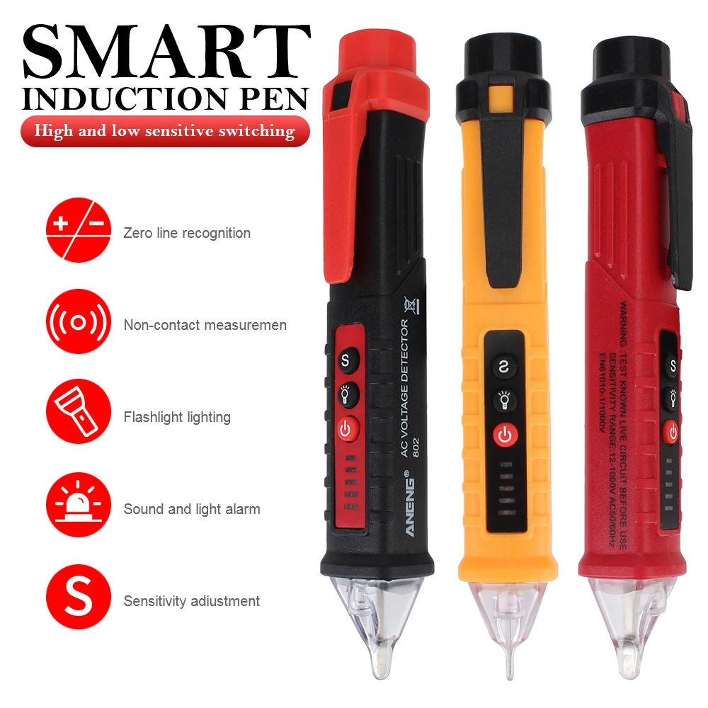 12-1000V VC1010 Digital Meter Tester Pen Sensitivity Adjustable Smart Non-Contact AC/DC Voltage Detectors Current Sensor Tester