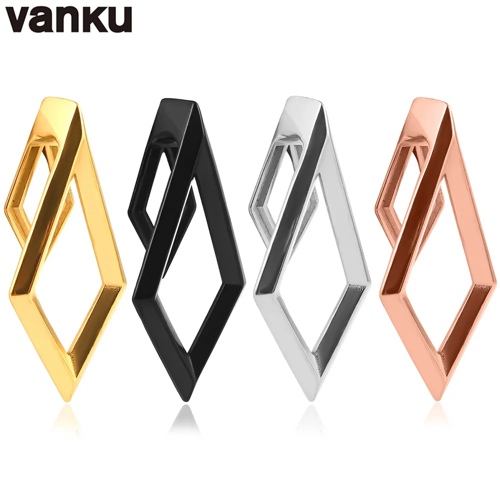 Vanku 2PCS Geometry Stainless Steel Boho Ear Gauge Plug Earring Fashion Ear Gauges Dangle Tunnel Flesh Saddle Plug Strecher