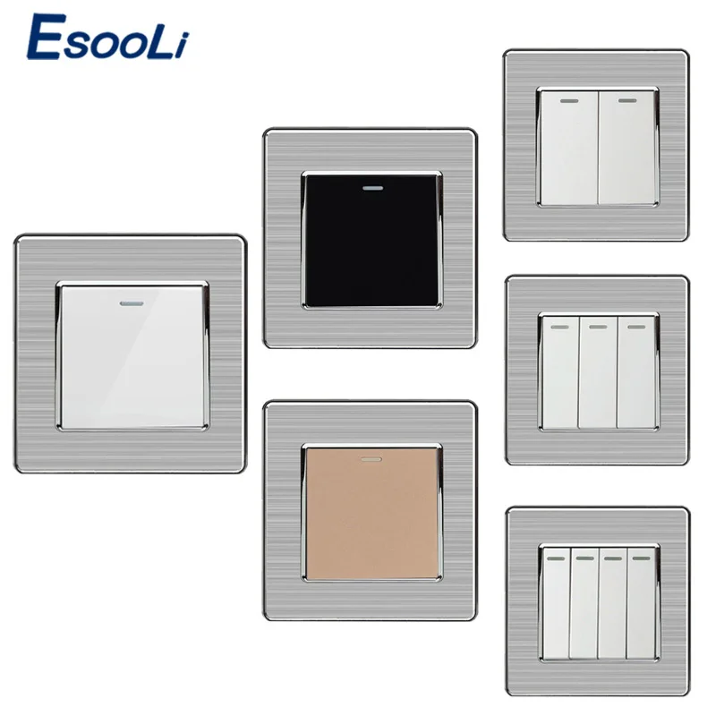 Wall Switches 1/2/3/4 Gang Button Wall Light Switch On / Off Push Button Interruptor Stainless Steel Panel Work With LED Lamp