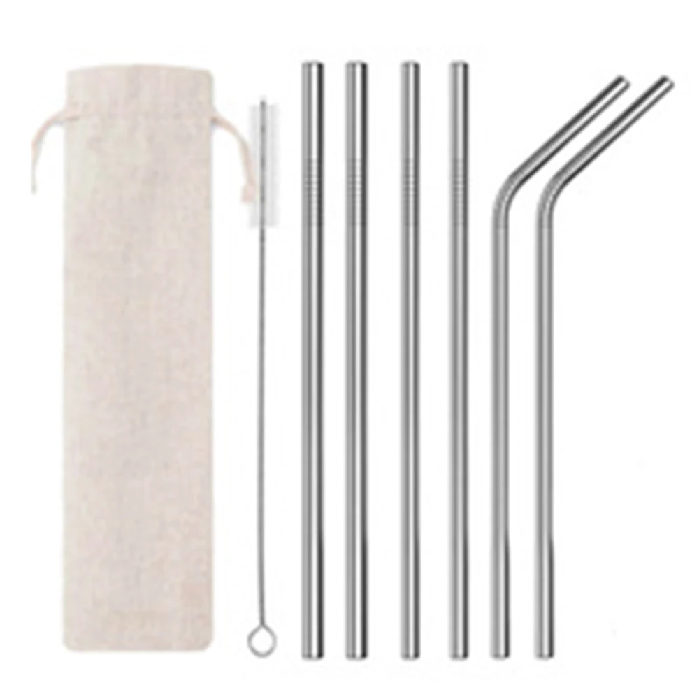 

20pcs Cotton Bag 304 Stainless Steel Straw Set Beverage Coffee Straw 8*Straw 2*Brush 1*Cotton Bag