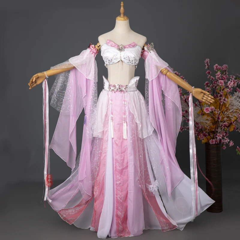 

WOMEN GOGO Stage show stand out costume Pink Chinese Dunhuang Feitian Hanfu Dress Ancient Dance Fairy dresses