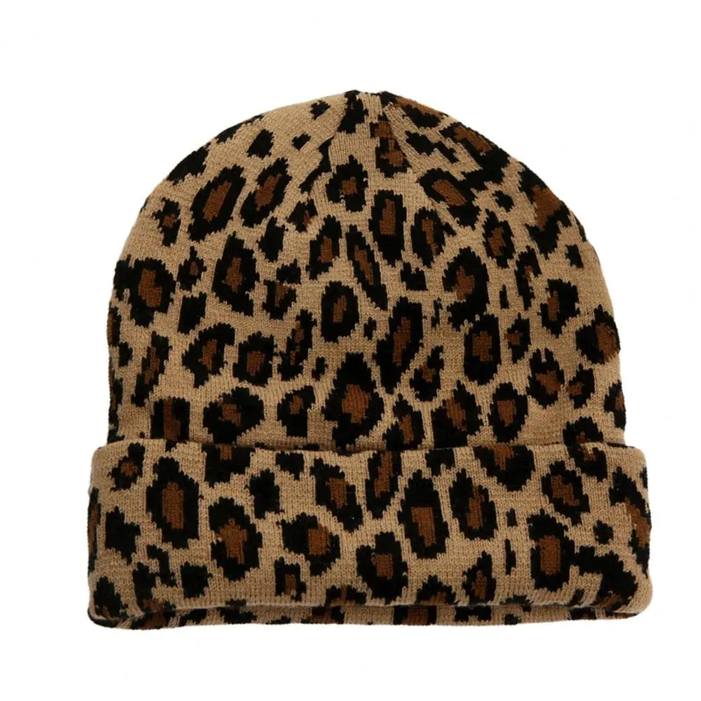 Adult Cap Leopard Dome Men Women Warm Stretchy Knitted Cap for Outdoor