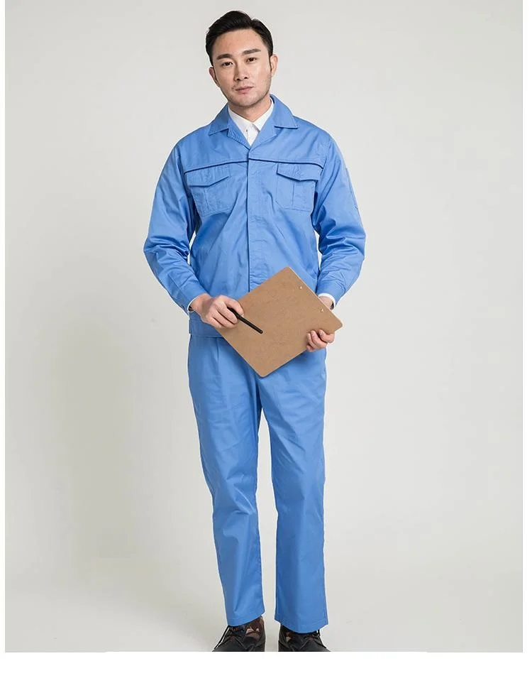 Summer Worker Clothes Set Breathable Coveralls Cotton Safety Wear-resistant Turn Down Collar Solid Color Thin Uniforms Tops+pant