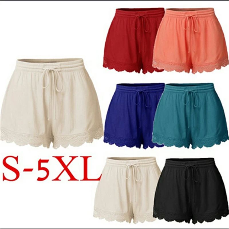 New Women New Shorts Beach Outdoor Lace Plus Size Rope Tie Shorts Yoga Pants Solid Color Lace-Up Sport Shorts Casual Pants