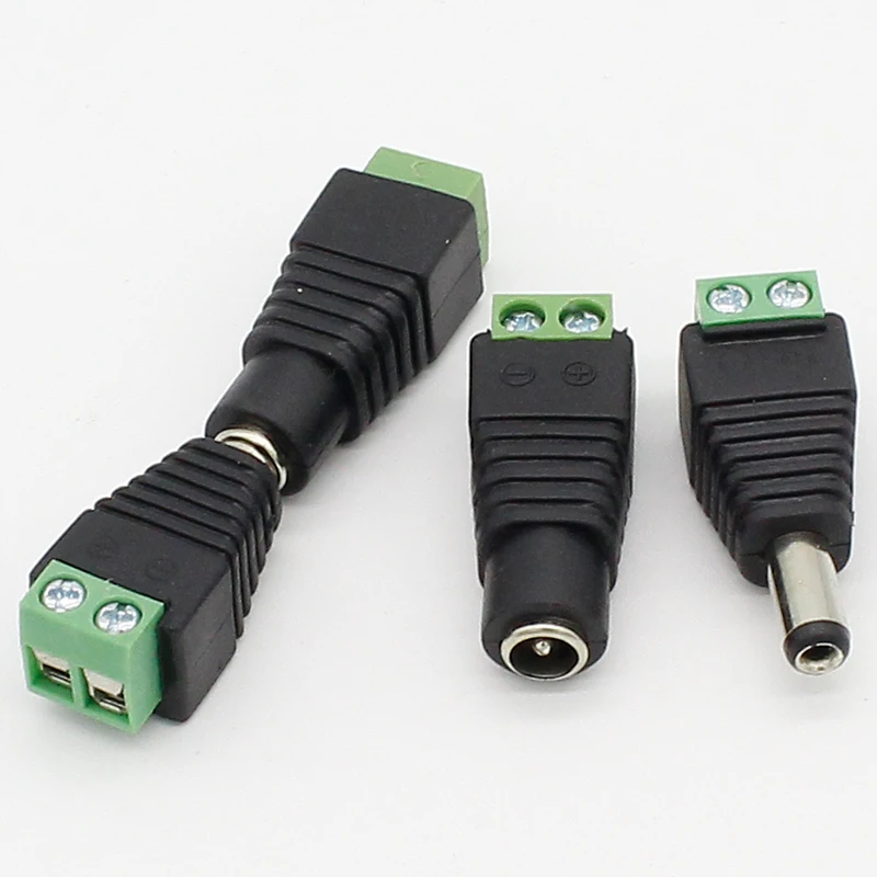 

5.5mm x 2.1mm Female Male DC Power Plug Adapter for 5050 3528 5060 Single Color LED Strip and CCTV Cameras