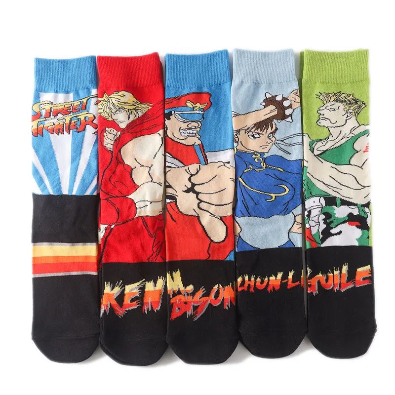 5 pairs Men\'s Socks Street Fighter Series Cartoon Socks Street Fighting Anime Socks