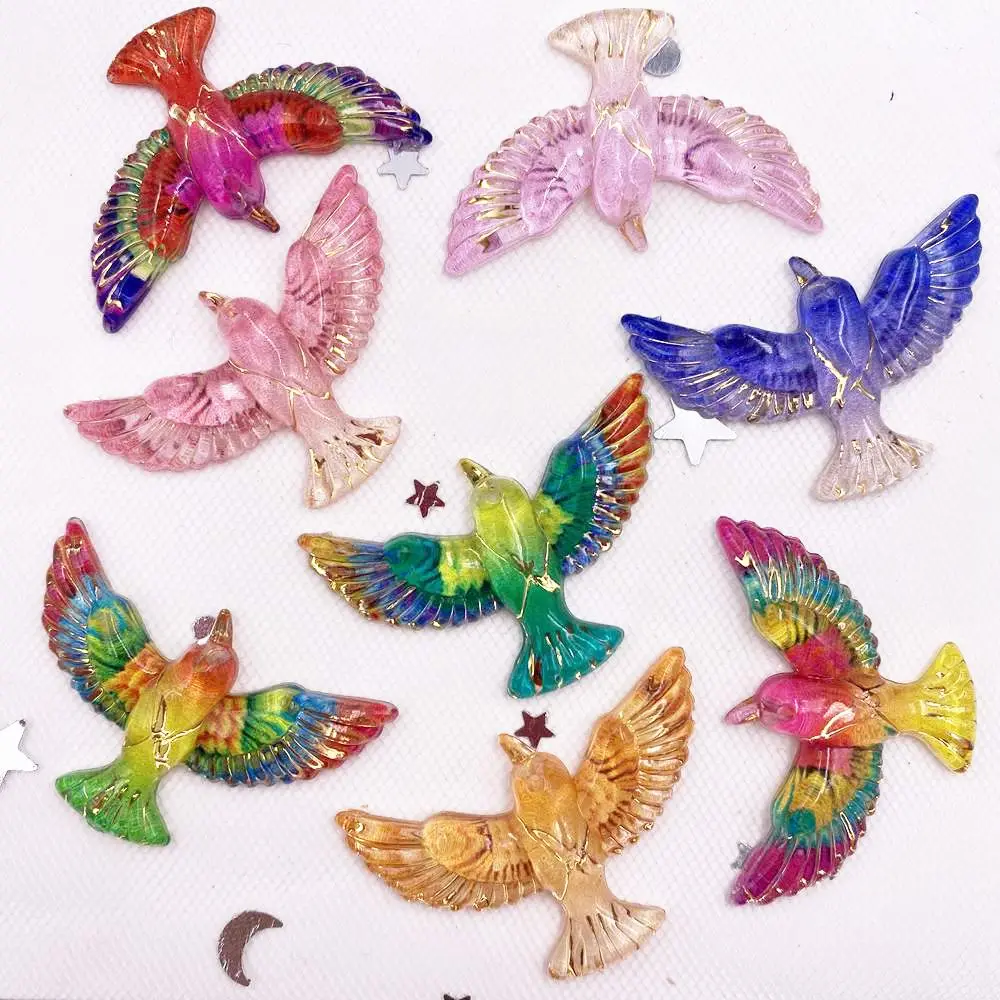 New 10pcs Resin Shiny Colorful Bird Flatback Rhinestone Scrapbook 1 Hole Buttons Wedding  Applique DIY Ornaments Crafts