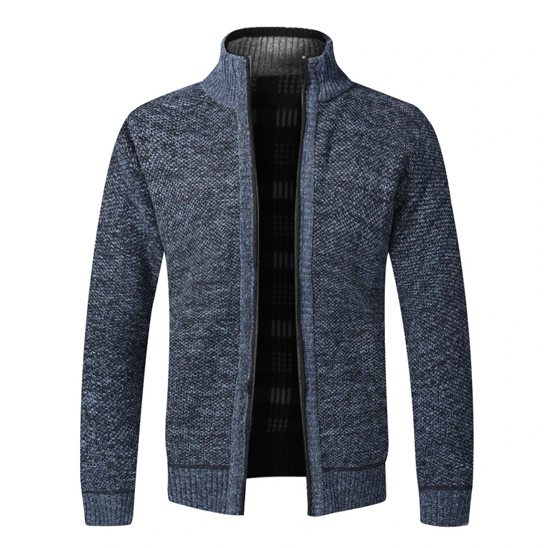 Men Cardigan Stand Lead Knitting Shirt Outdoor Windproof Plus Velvet Thicken Warm Trekking Camping Climbing Sweater Loose Coat