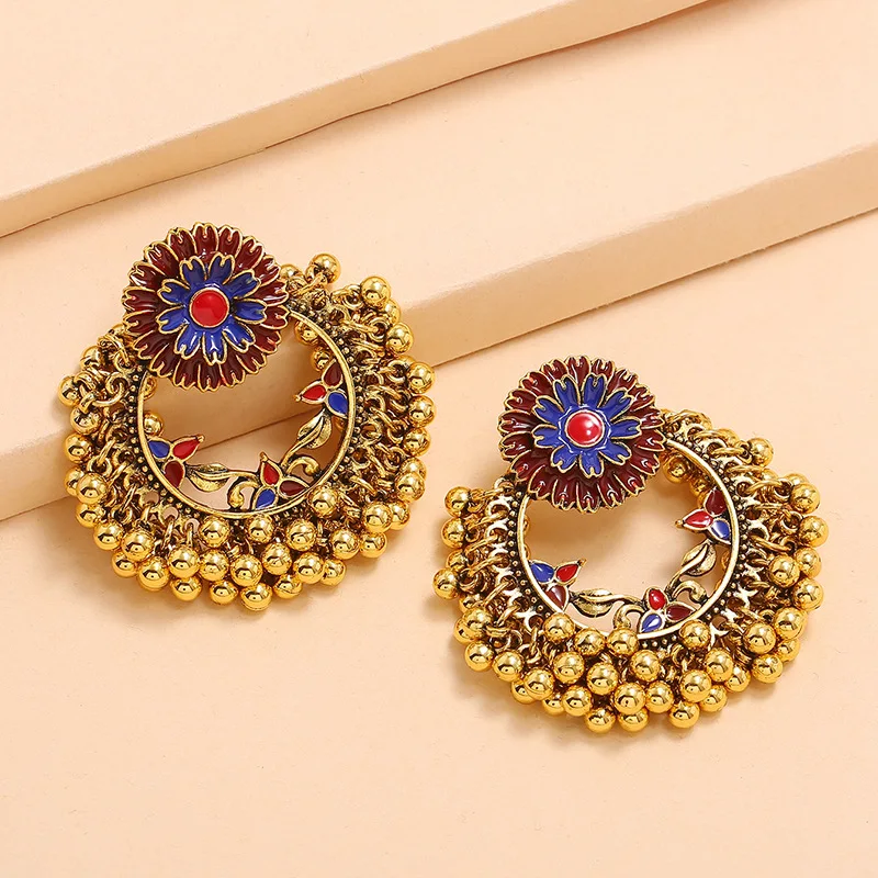 Indian Jhumka Ear Rings For Women Girl Pendientes Beads Vintage/Dangle Earring Jewelry Gold Color Kolczyki Boho Pearl Aesthetic