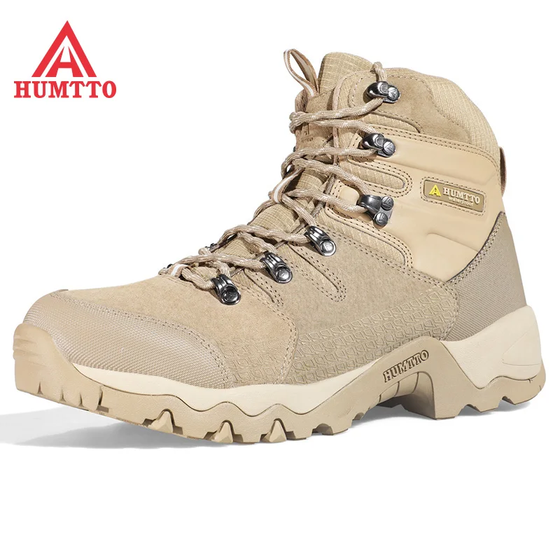 

HUMTTO Mens Waterproof Hiking Boots Genuine Leather Tactical Hunting Boots Male Sneakers Winter Trekking Boots Climbing Shoes