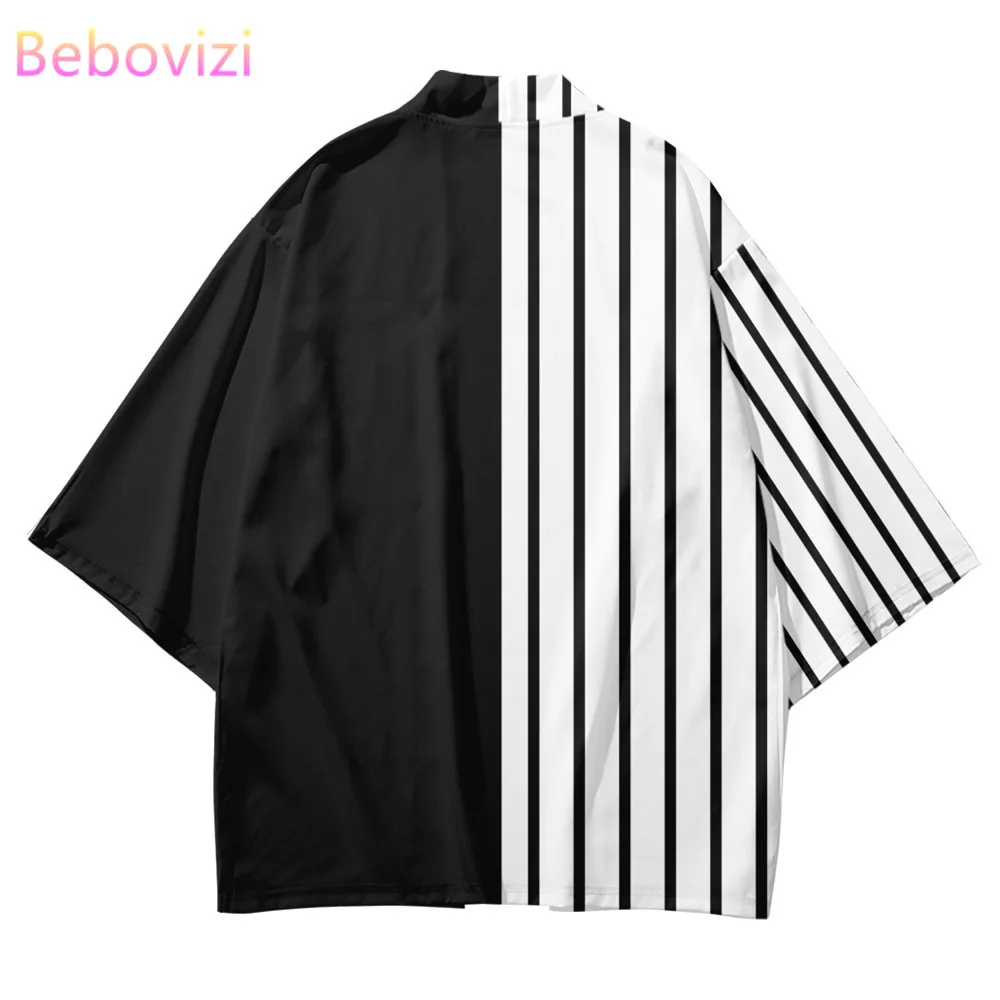 Geometry Stripes Patchwork Japanese Asian Harajuku Streetwear Cardigan Women Men Haori Kimono Cosplay Yukata Plus Size