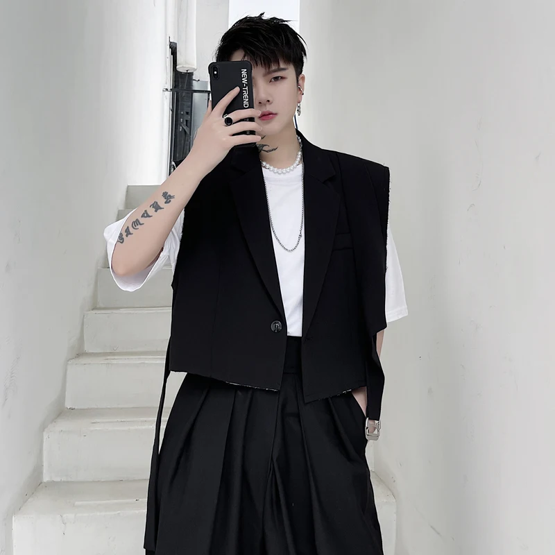 

Summer personalized tailoring Korean fashion men's short haircut waistcoat hairstylist trend young men's jacket