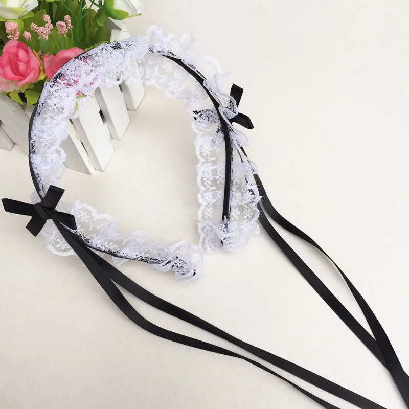 2021 Japanese Lolita Headdress Ears on The Head Headband Lolita Maid Lace Bow Ribbon Anime Cosplay Hair Accessories