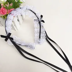 Coiffe Lolita japonaise avec oreilles sur la tête, bande de sauna, ruban de femme de chambre Lolita, nœud en dentelle, accessoires de cheveux Anime Cosplay, 2021