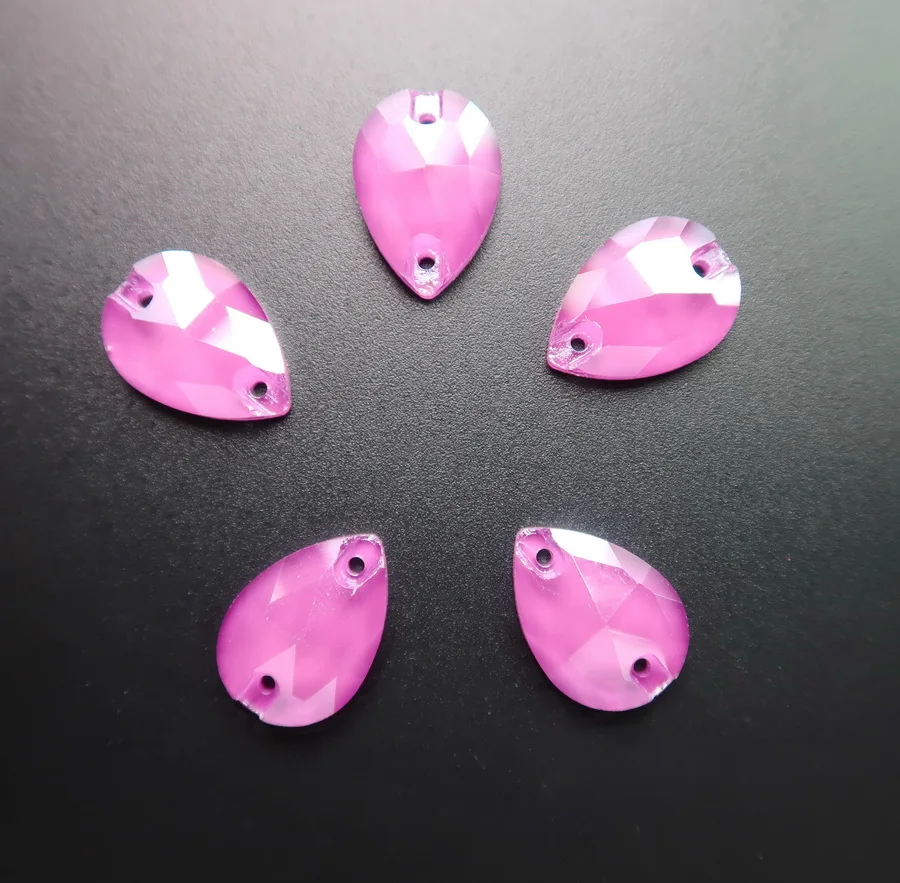 Geleeartige Kristallsteine in Tropfenform mit Flacher Rückseite und Zwei Löchern, 4 Größen, zum Aufnähen, für Kleidung, Schuhe, Taschen, DIY – Detail 3