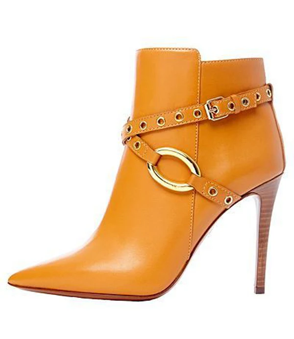 Fashion Women Gold Metal Buckle Belt Ankle Boots Woman Gladiator  Pointed Toe Thin High  Heels Spring Short Boots