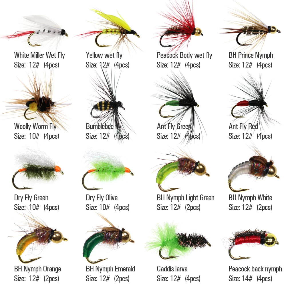 Vampfly 88pcs Flies Kit- Bead Head Midge/Scud/ Nymph/Caddis Larve Wet Fly Or Dry Fly For Trout Perch Bass Bluegill Fishing Lure