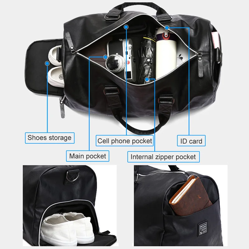 Imagem -03 - Bolsa de Ombro Masculina de Viagem Bolsa Duffle de Couro pu à Prova Dágua Bolsa de Ombro para Mulheres e Homens Bolsa de Escritório de Grande Capacidade x2