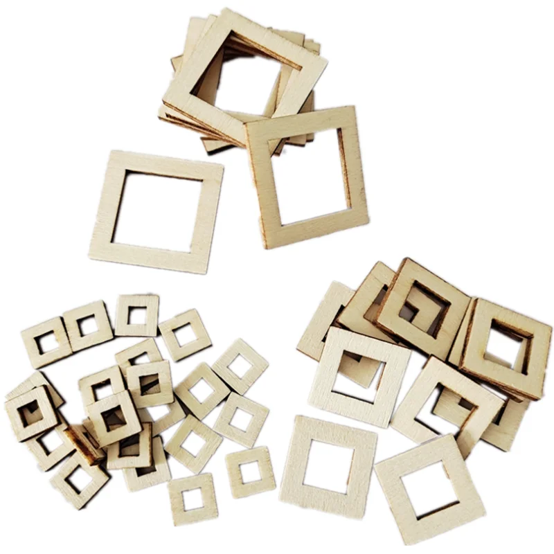 100pcs Unfinished Squares Blank Wooden Pieces Wooden Square Cutouts Wood Slices In Different Sizes for DIY Arts Craft Project