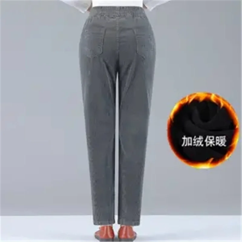 Pantalones de pana ajustados de cintura alta para mujer, Pantalón de terciopelo y algodón para madre de mediana edad, moda 5XL, Otoño, 141