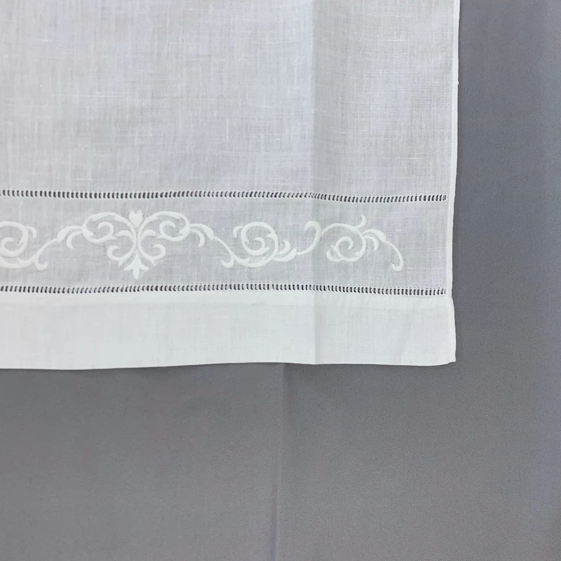 Handkerchief White Hemstitch Linen Tea Towel Cloth Guest Hand Dish Kitchen Bathroom Towel with Embroidered Floral 14