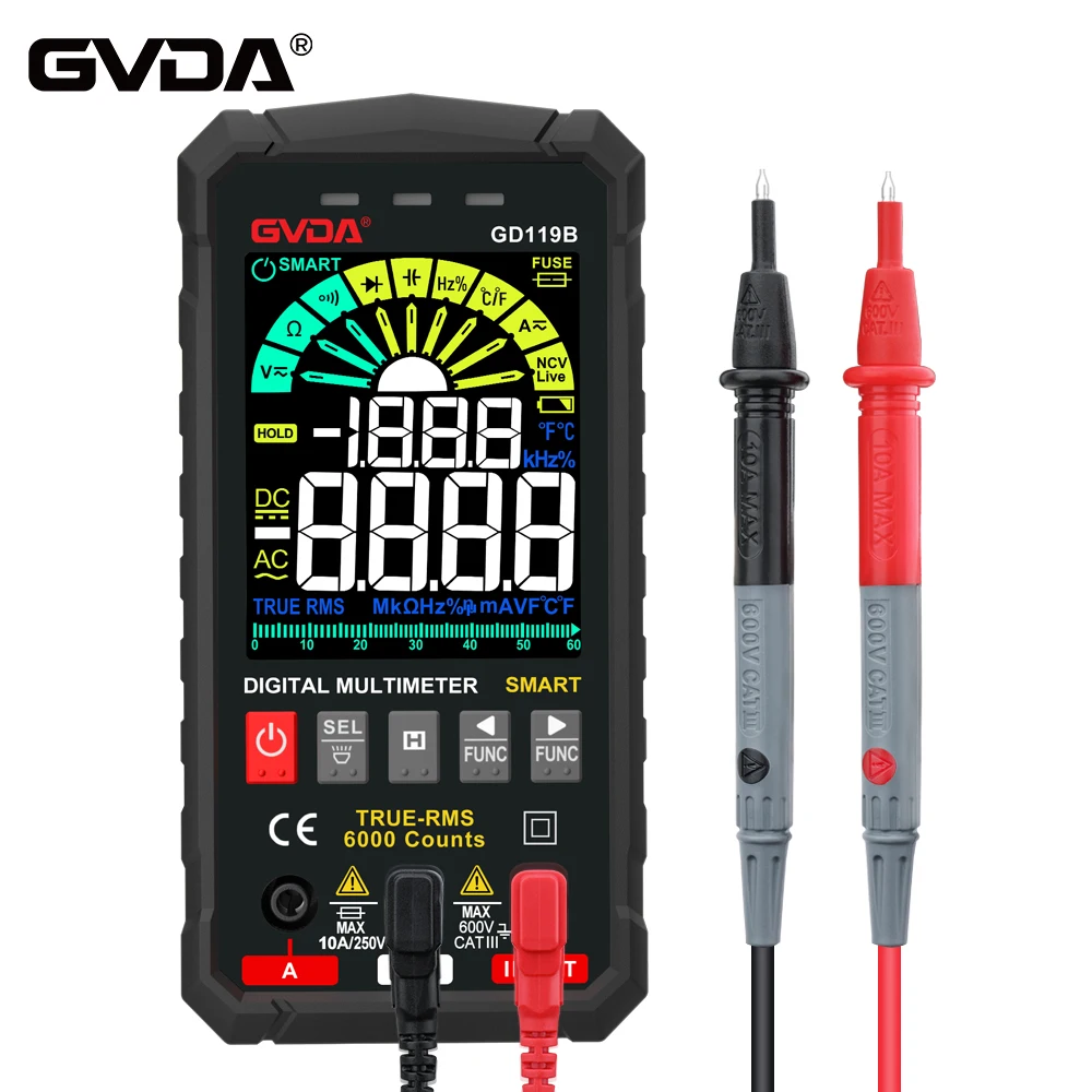 GVDA NEW Generation Digital Multimeter 600V Ture RMS AC DC NCV Smart Multimetro Tester Ohm Capacitance Hz Voltage Meter