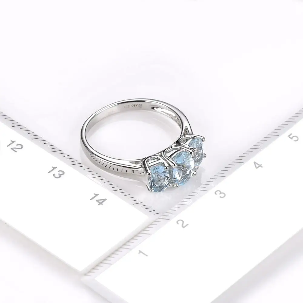 Natural Aquamarine 1.59 Carat Wedding Ring Solid 925 Sterling Silver Blue Gemstone Rings Fine Elegant Jewelry for Women Gifts