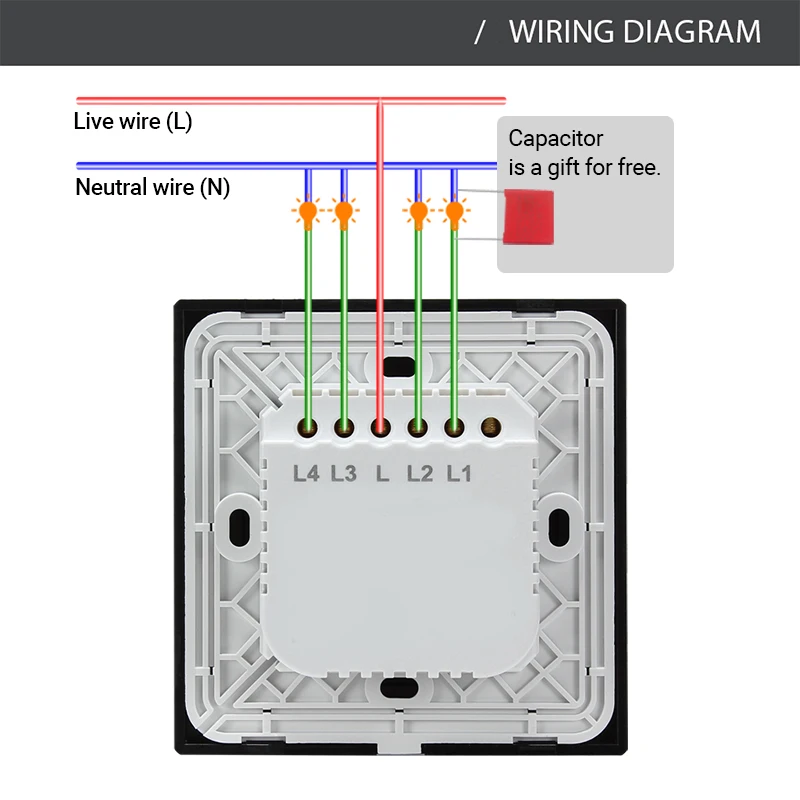 Smart Wall Touch Switch,No Neutral Wire WiFi Switch, Tuya Wireless Control,  Works With Alexa Google,1 2 3 4 Gang,EU UK 220v