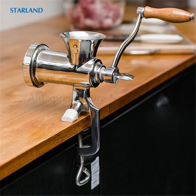 

Stainless Steel Meat Grinder Chicken Fish Meat Mincer Crank Handle Blade Cutter Manual Sausage Stuffer Type 8