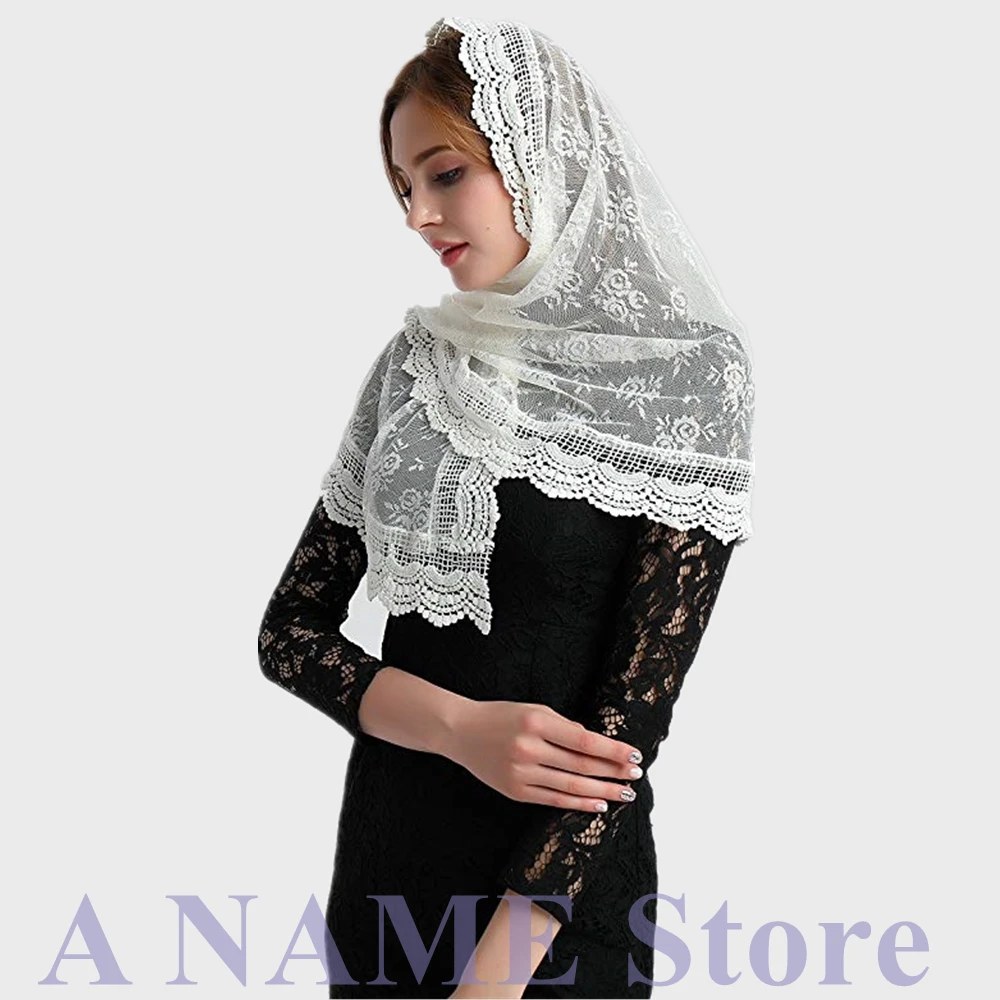 Lungo rettangolo di Pizzo Appliques Veli per la Chiesa Catholique Mantilla Donne Foulard Infinity latino di massa Velo Velo da sposa abiti da sposa Negra