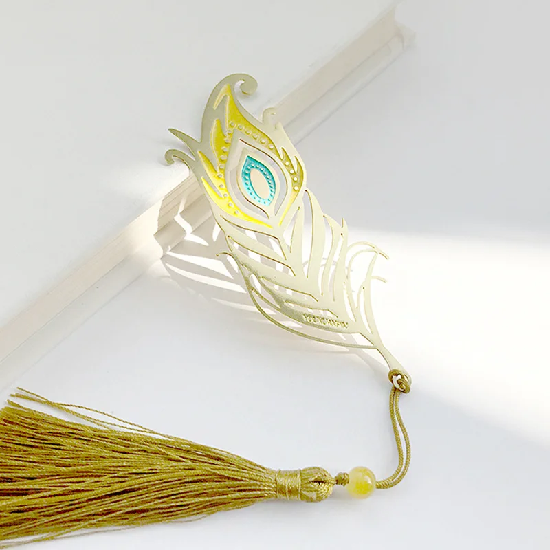 1Pc Creative นกยูง Feather Bookmark น่ารักพู่โลหะ Art ประณีต Book Mark หน้าโฟลเดอร์อุปกรณ์สำนักงานเครื่องเขียน