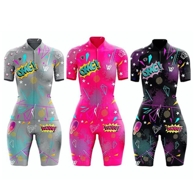 2021 Women\'s Clothes Triathlon Skinsuit Sets Short Sleeve Cycling Jersey Mujer Cilismo Uniform Fluorescent Gel Pad Comfortable