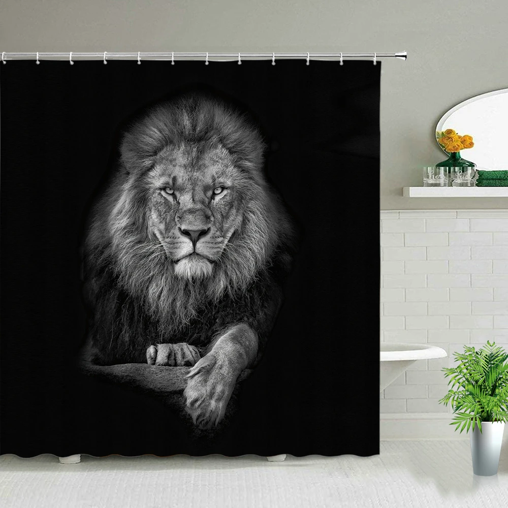 African Animal Elephant Lion Tiger Giraffe Pattern Shower Curtain Leopard Wolf Bathroom Bathtub Decor Gift Waterproof Curtains