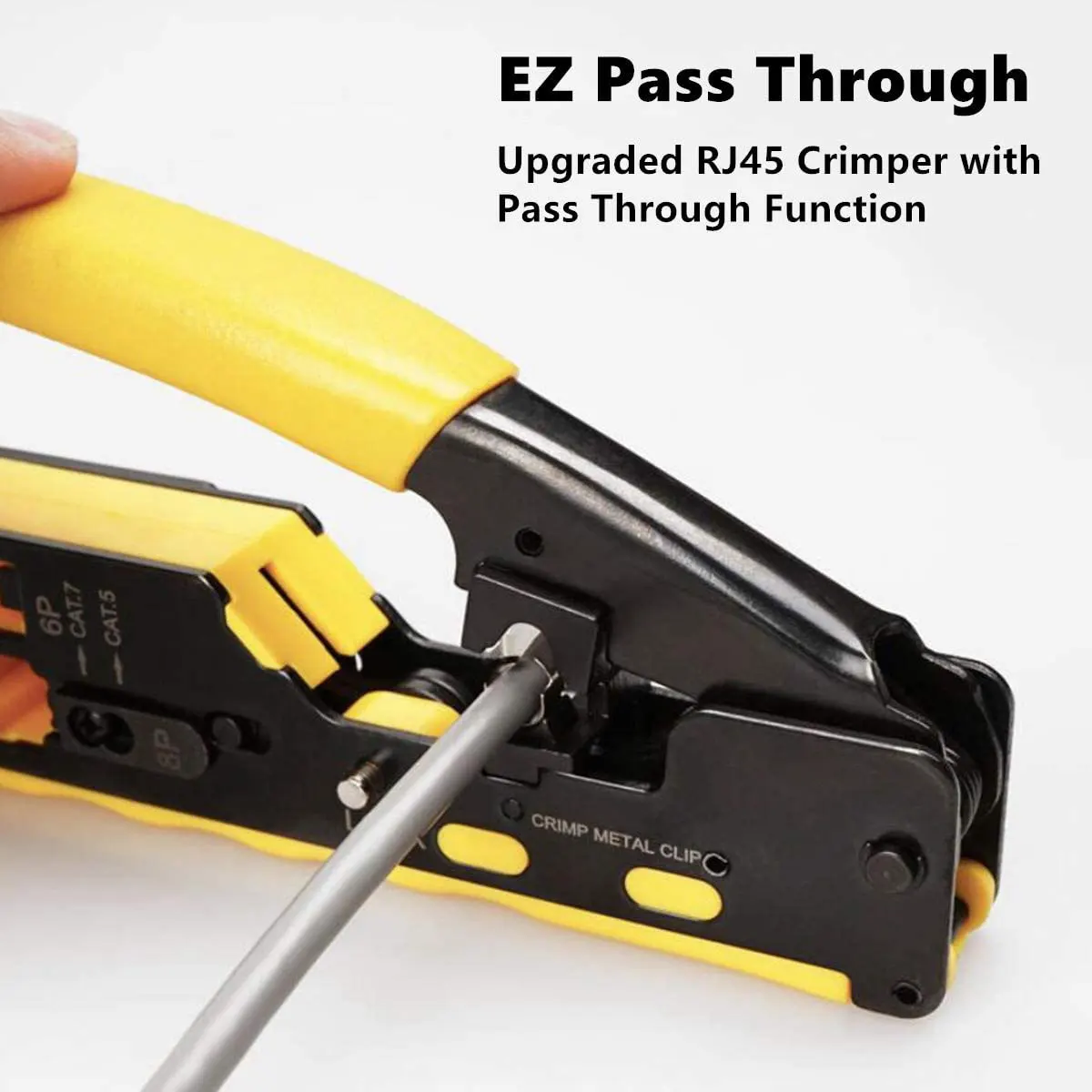 ZoeRax RJ45 RJ11 Pass Through Crimping Tool for Cat7/6A Cat6/5 Ethernet Modular Plugs Connectors With Stripper and Spare Blade