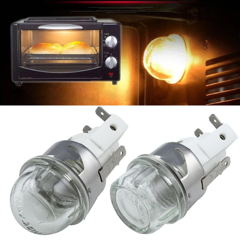 Oven Bulb Microwave Lamp w/ Base 25W Round Head/Flat Head Tempered Glass Voltage 110V / 250V Heat Temperature Resistant