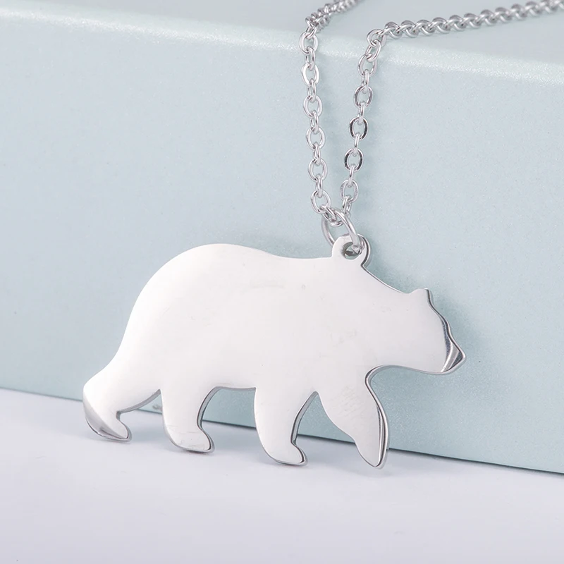 COOLTIME Bear Animal Pendant Necklace Stainless Steel Jewelry Fashion Necklaces for Women Statement Birthday Anniversary Gift