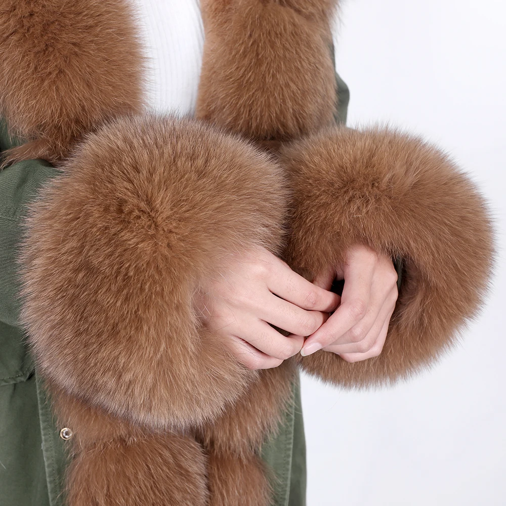maomaokong 2020 winter women long coat Fashion real fur coat woman parks hooded natural fox fur collar winter warm jackets